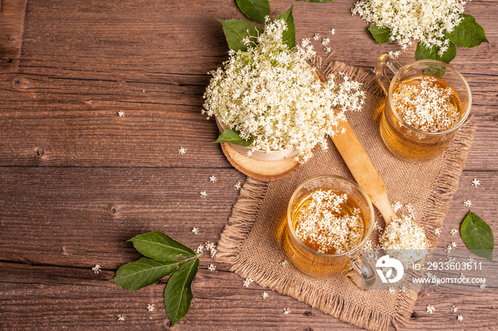 Elderberry flower tea. Refreshing summer drink, healthy lifestyle concept