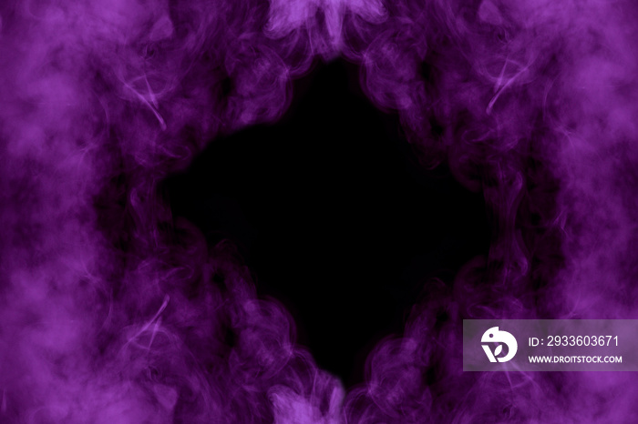 ghostly purple cloud frame of a mysterious cigarette vapor on a dark background