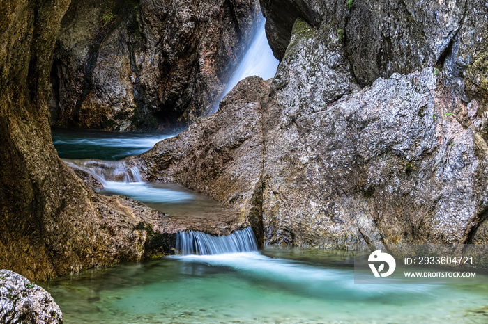 The wild-romantic Almbachklamm in the Berchtesgaden Land is a popular excursion destination in Bavaria, Germany