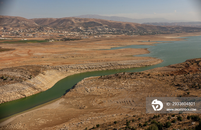 Qaraoun lake view at Bekaa valley in Lebanon, close to the border with Syria