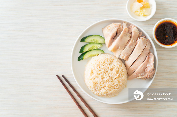 Hainanese chicken rice or rice steamed with chicken soup