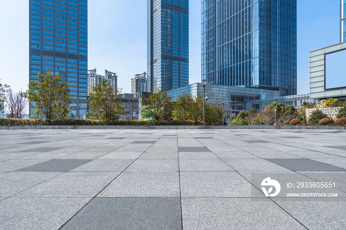 empty brick floor with cityscape and skyline