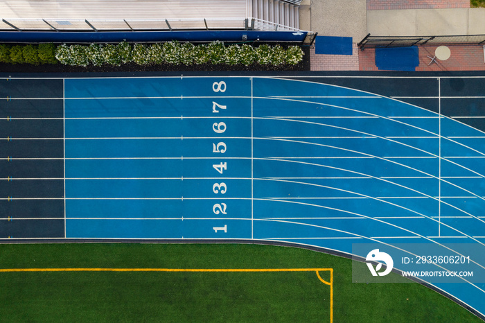 College track field from an aerial view