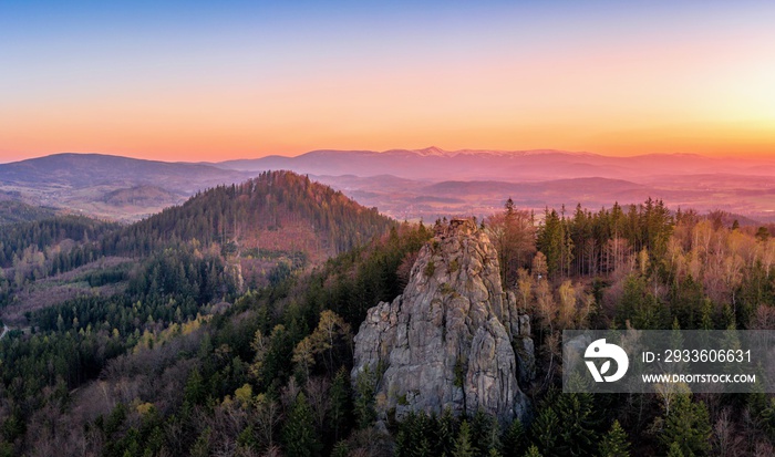 Sunset over Sokolik Duży aerial view