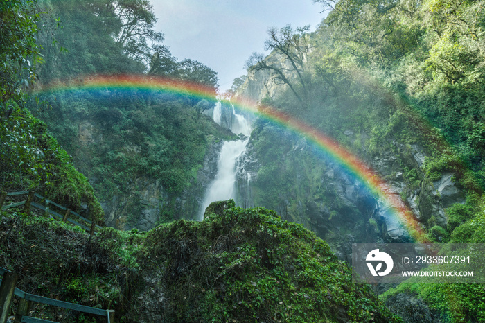 Waterfall and rainbow at zacatlan puebla