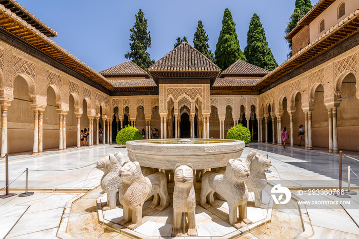 Court of the Lions in Nasrid Palaces of Alhambra palace complex, Granada, Spain