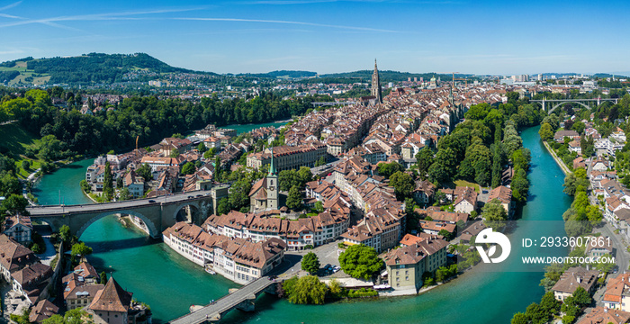 City of Bern in Switzerland from above - the capital city aerial view