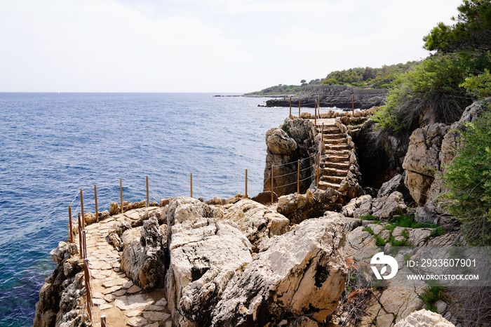 Beach Pathway stairs access sea coast mediterranean south Antibes Juan-les-Pins France southeast