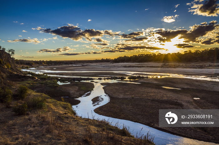 Sunset in Olifant river landscape in Kruger National park, South Africa