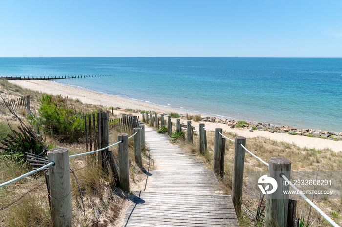 Gateway to the beach scenic dunes panorama on a bright summer day in Isle de Noirmoutier in Vendée France