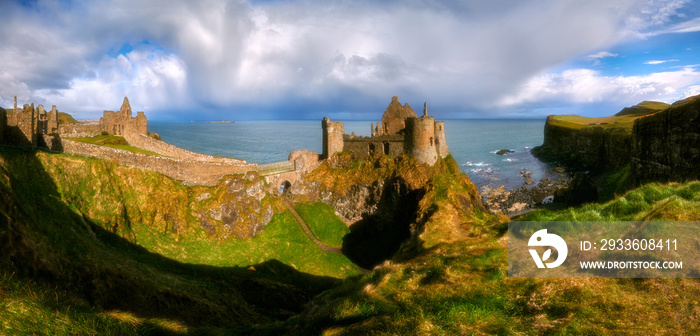 Dunluce Castle is a medieval castle in Bushmills Northern Ireland - panorama