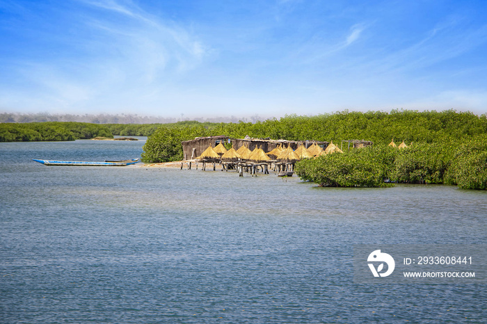 Joal Fadiouth, ancient millet loft in piles stands above sea level in the lagoon. It is close to a Christian town on a small island in the south of Senegal, Africa.