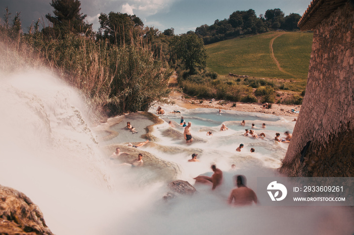 natural spa with waterfalls and hot springs at Saturnia thermal baths, Grosseto, Tuscany, Italy