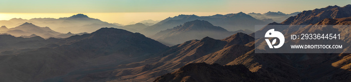 Egypt. Mount Sinai in the morning at sunrise. (Mount Horeb, Gabal Musa, Moses Mount). Pilgrimage place and famous touristic destination.