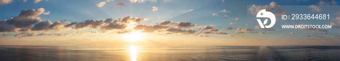 Dramatic Colorful Sunrise Sky over Mediterranean Sea. Sky with Sunrays. Cloudscape Nature Background.