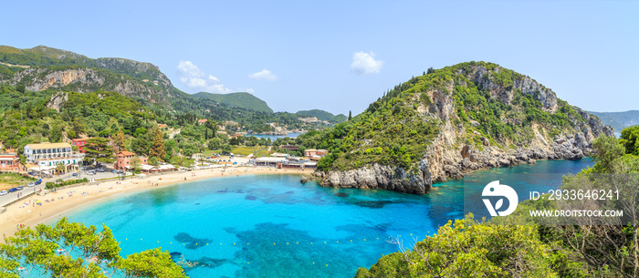 Panorma od Palaiokastritsa, town in Corfu, Greece