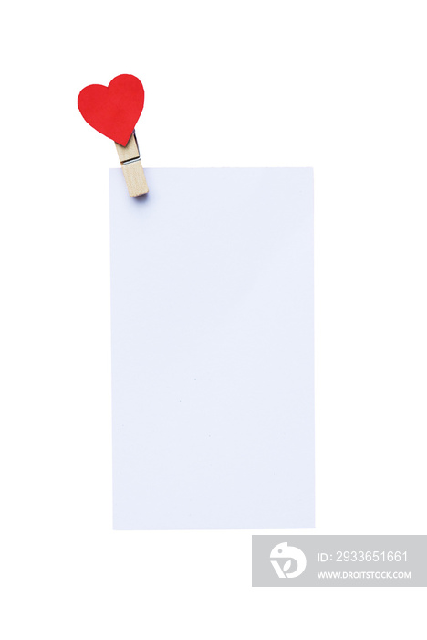 White blank postcard paper with heart clasp for mockups design