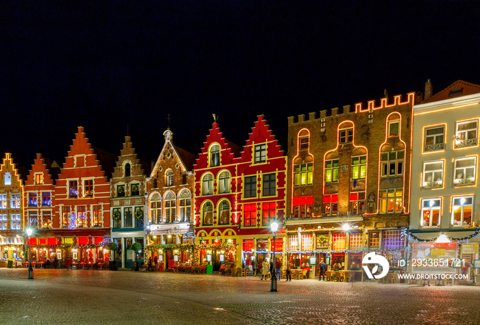 Brugge. Market Square at night.