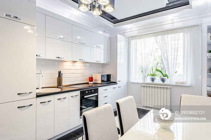 Luxury modern black and white kitchen interior