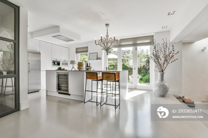 A bright luxury kitchen in an elegant house