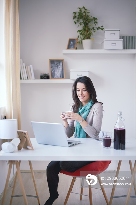 Caucasian freelancer using laptop for paying online