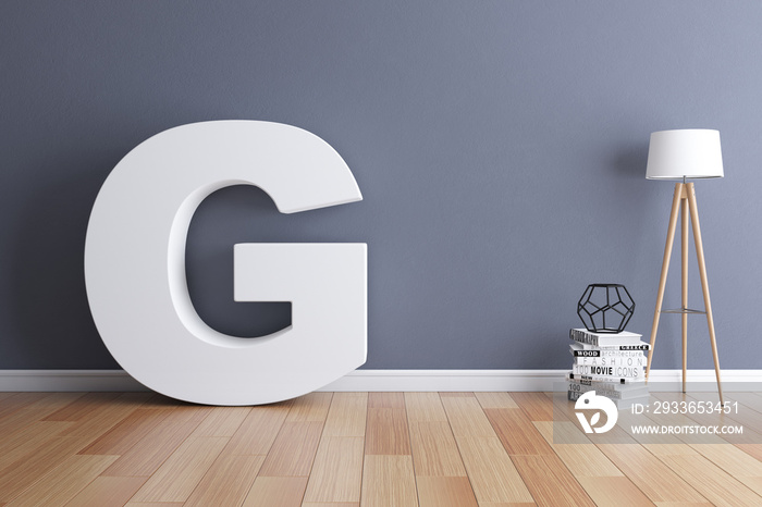 Mock up interior font 3d rendering letter G