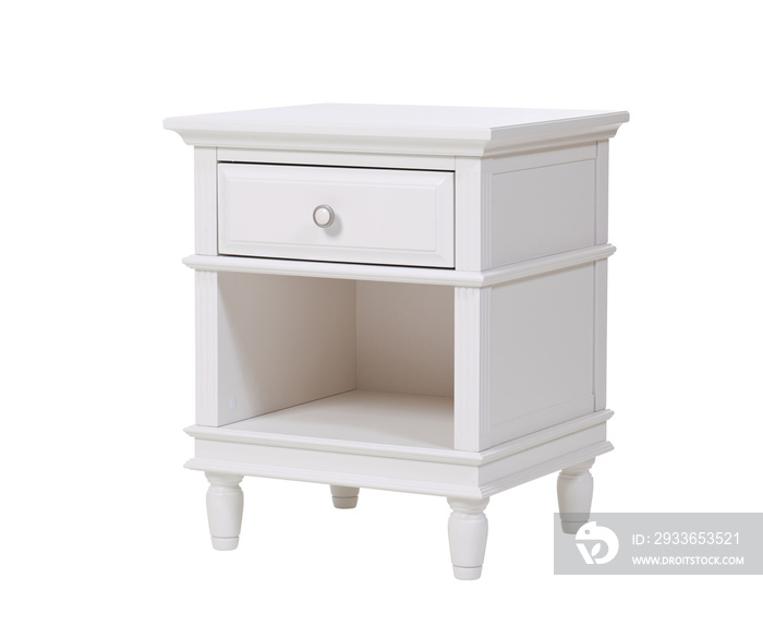 White wooden nightstand, with clipping path