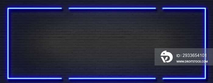 Beautifully arranged black brick wall background, Blue neon light