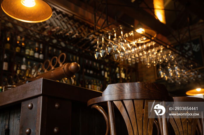 Bar counter, vintage, with glasses