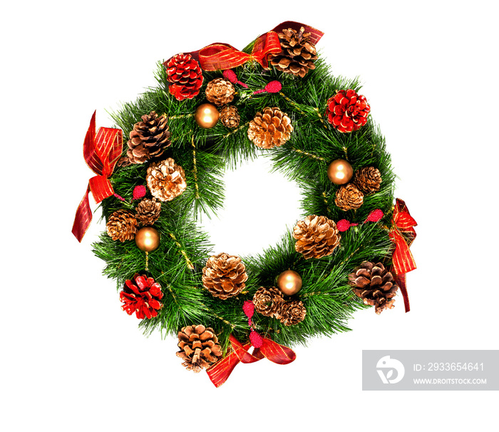 Christmas wreath isolated on white background traditional handmade design