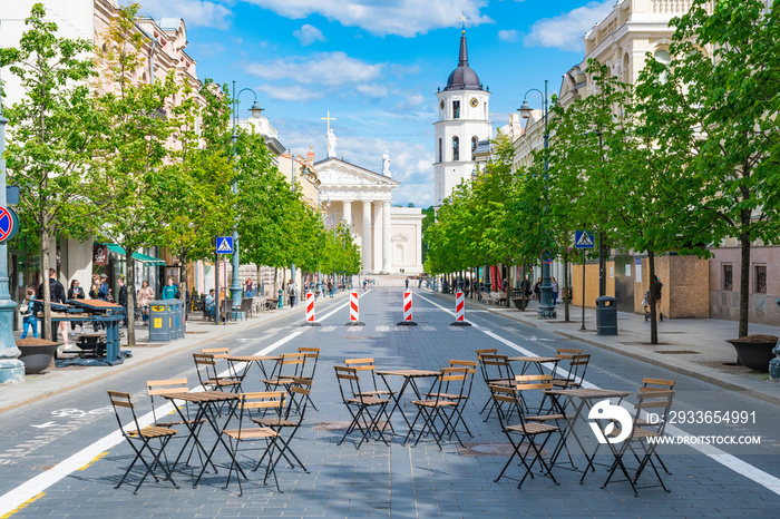 Outdoor bar and restaurant, Vilnius, Lithuania, Europe, to be turned into vast open-air cafe city, r