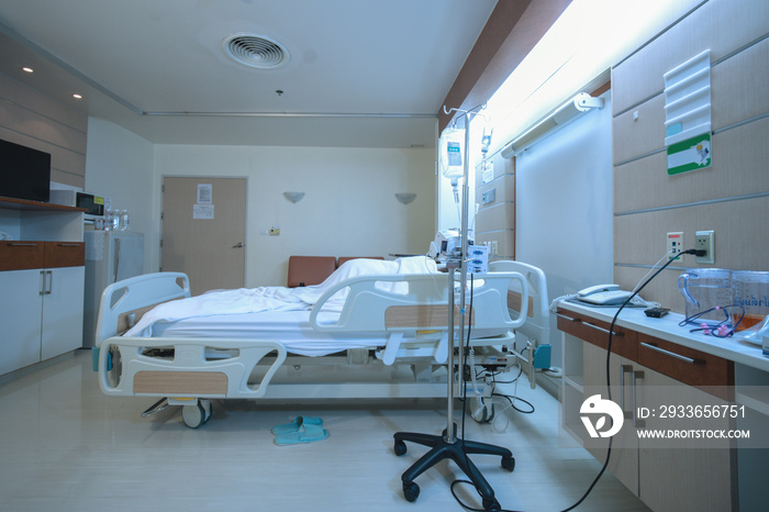 perspective view of hospital single patient room fully furnished
