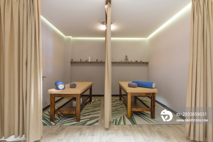 Interior of a massage room in hotel spa and wellness center