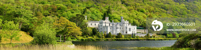 Kylemore Abbey, a monastery founded on the grounds of Kylemore Castle, in Connemara. Famous tourist attraction in County Galway, Ireland.