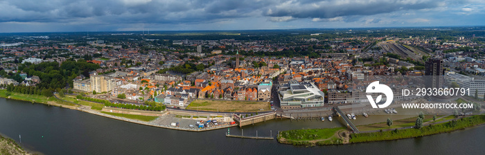 Aerial view of Venlo in netherlands on a cloudy and windy afternoon