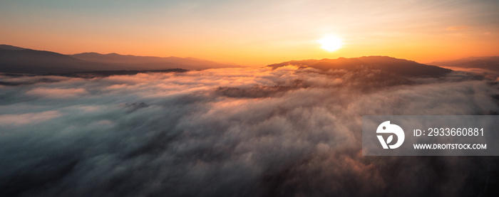 morning fog in the mountains high angle view