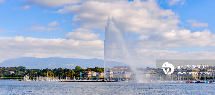 Jet d’Eau (Water Jet), a large fountain in Geneva, Switzerland.