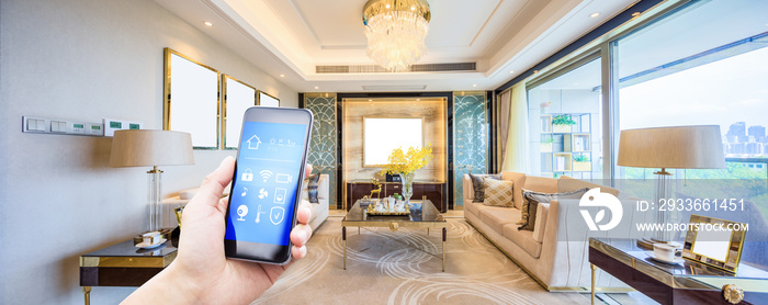 mobile phone in modern living room