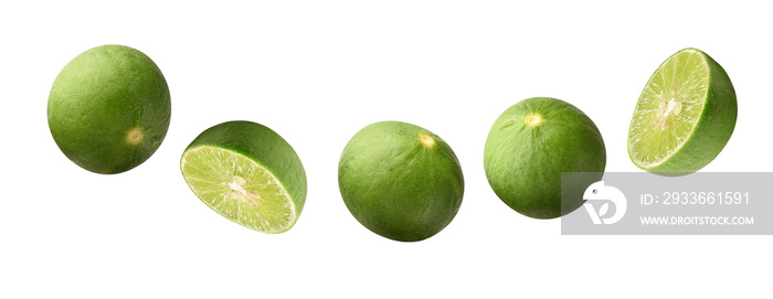 lime full piece ,fly lime half on white background isolated ,clipping path