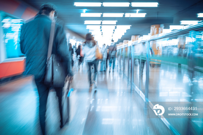 blurred and defocused People at Airport Station