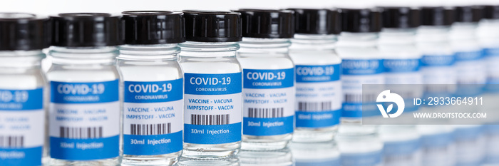 Coronavirus Vaccine bottle Corona Virus COVID-19 Covid vaccines banner in a row copyspace copy space