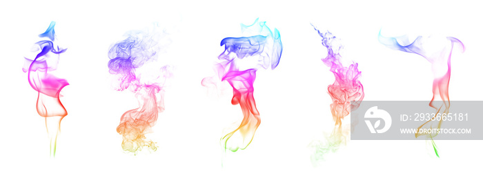 Abstract colorful smoke collection on white background