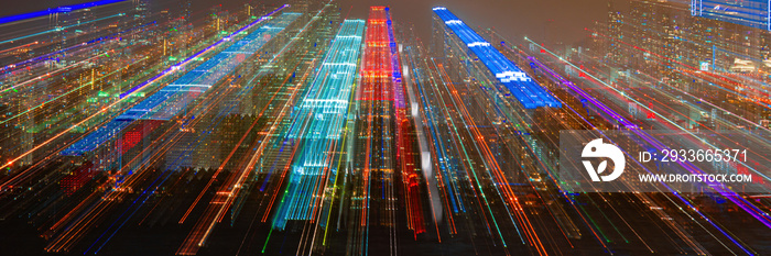 Skyline city miami lighting lights sea ocean sunset night cityscape buildings downtown, architecture skyscraper dusk panorama. Miami skyline.