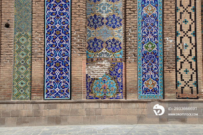 Qazvin Friday Mosque. The mosque was built in the 11th century during the Great Seljuk period. There are tile decorations on the walls of the mosque. Qazvin, Iran.