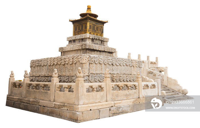 Isolated PNG cutout of a beautiful Chinese altar made of stones and gold on a transparent background, ideal for photobashing, matte-painting, concept art