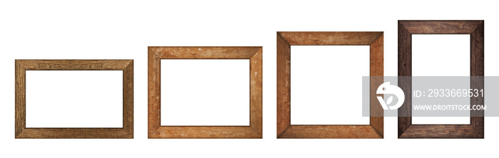 Set of Brown wood frame or photo frame isolated on white background. Object with clipping path