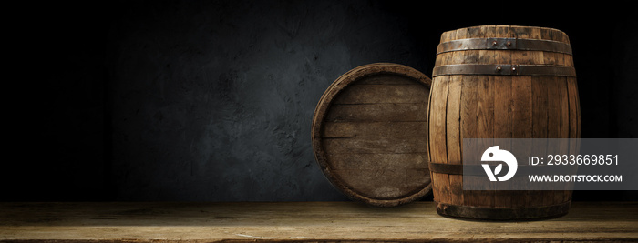 background of barrel and worn old table of wood