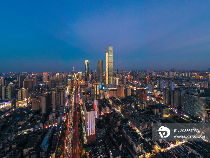 航拍长沙市市区城市夜景