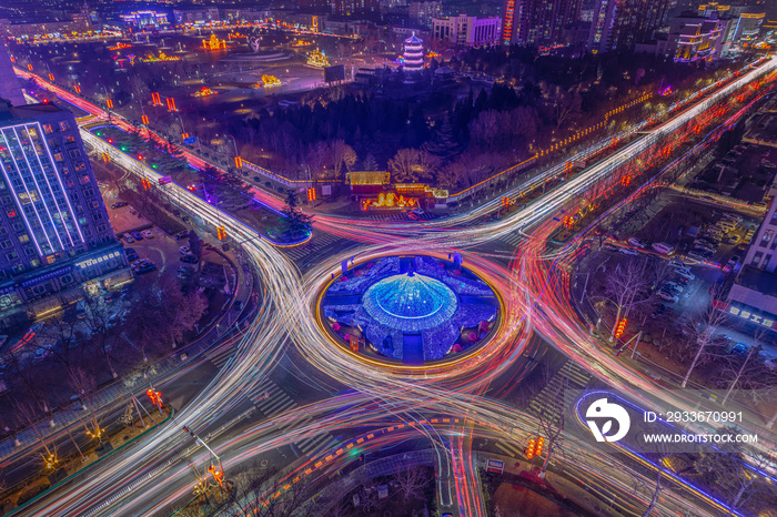 北京平谷迎宾环岛夜景