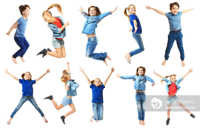 Cute jumping children on white background